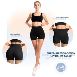 Sanpetix Women's Sports Shorts, High Waist, Opaque Leggings Shorts for Cycling, Yoga, Fitness in Summer, black