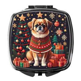 Caroline's Treasures Tibetan Spaniel Christmas Compact Mirror Decorative Travel Makeup Mirror for Women Girls Gifts Pocket Makeup Mirror Folding Handheld