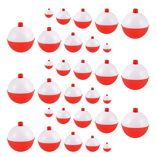 Coopay 15pcs-50pcs/lot Fishing Bobbers Floats Set Hard ABS Snap on Red/White Float Bobbers Push Button Round Buoy Floats Fishing Tackle Accessories Size: 0.5/1/1.25/1.5/2 Inch (2inch-15pcs)