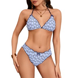 Verdusa - Conjunto de bikini de 2 piezas para mujer, diseño de triángulo, con lazo en la espalda, traje de baño para día festivo, Varios colores, Small