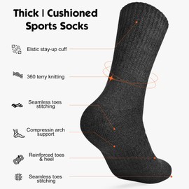 GOGOGOAL Thick Thermal Crew Socks Men Women Elderly Cold weather Cushioned Boot Socks Outdoor Sports Hiking Skiing Work 5-8.5 Black 4P M