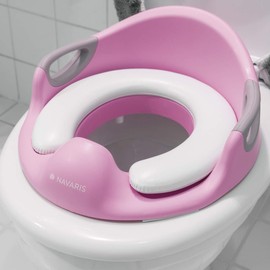 Navaris Children's Toilet Seat Toilet Attachment - 12 Months to 7 Years - Baby Seat Non-Slip Cushion Toilet Attachment - Handle and Splash Guard - Toilet Trainer Pink