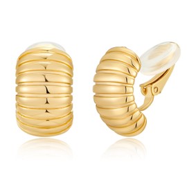 HESSAWELL Gold Chunky Clip-on Earrings for Women Gold Striped Clips Hoop Earrings for Women Fashion Non Pierced Earrings