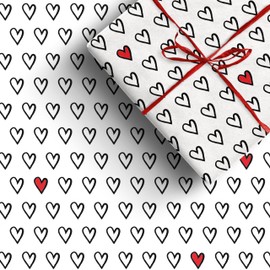 4 x Modern Love Heart Wrapping Paper Sheets | Eco Friendly Premium Recyclable Gift Wrap 70cm x 50cm each. Perfect for Father's Day, Valentines, Anniversary, Wedding, Birthday and more