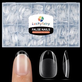 Luckyfairy Short Oval Round Nail Tips, 504Pcs Pre-shaped Gel Short Nail Tips Oval Shape, 15 Sizes Half Matte Clear Almond Acrylic False Nails No Need File for Nail Extension DIY Salon