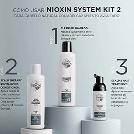 Nioxin Sistema #2 Kit de 3 pasos Anticaída, Cabello Natural (shamp 300 ml + acond 300 ml + tratam 100 ml)
