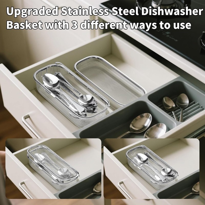 Dishwasher Basket,18/8 Stainless Steel Dishwasher Basket for Small Item,Replacement Fine
