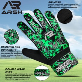 Arsh Sports Soccer Goalie Gloves,Football Goalkeeper Gloves for Kids Boys Youth Children Double Wrist Protection Along 4mm Super Grip Palm (Green, Size 2 Suitable for 4-5 Years)