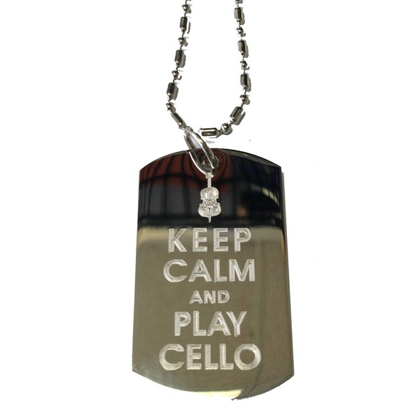 Hat Shark Keep Calm and Play Cello - Military Dog Tag, Luggage Tag Metal Chain Necklace