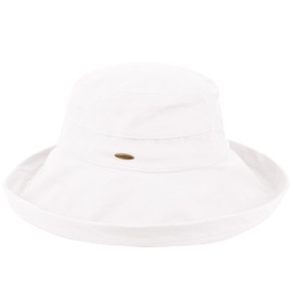 ANGELA & WILLIAM Women's Cotton Big Brim Hat with Inner Drawstring and UPF 50+ Rating (White)