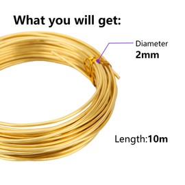 ZDLSDL Brass Wire, Brass Wire 2 mm, Brass Wire Diameter 2 mm, Length 10 m