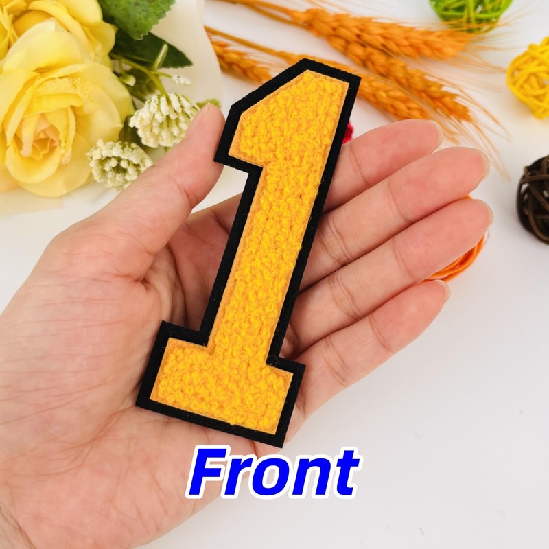 1 PCS 4.0" Yellow Chenille Number Patches, Iron on Patches