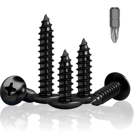 Pack of 200 Screws for Acoustic Panels with 1 Bit Holder, M4 x 12 mm Wood Screws, Flat Head Screws Wood, Galvanised Flat Head Screws Phillips, Black