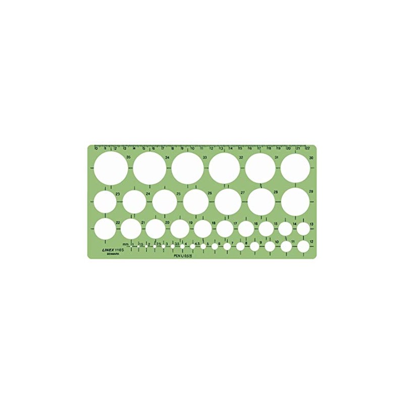 Linex 1116S Circle Template, 39 Circles from 1-35 mm, Ink