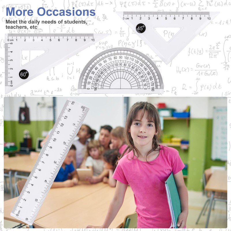 cobee Math Geometry Tools, 4PCS Plastic Geometry Kit Includes Straight