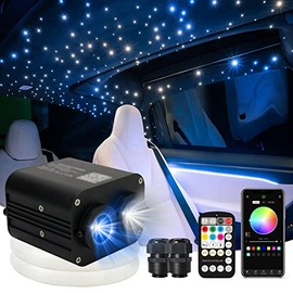 Dual Colors Dual Head Fiber Optic Lights Kit 20W RGBW Twinkle + Bluetooth + Remote Control Starlight Headliner Star Ceiling Light Kit,Optical Fiber Cable Mixed 0.03in+0.04in+0.06in*9.8ft/3m*590PCS