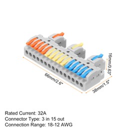 MECCANIXITY 8pcs Din Rail Press Quick Terminal Blocks DIY Splicing Wire Connectors (3 in 15 Out) 32A Terminal Blocks for Wiring Cable Circuit Inline 28-12AWG