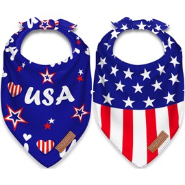 4th of July Dog Bandanas 2 Pack Triangle Reversible Memorial Day American Flag Scarf for Dogs and Cats Patriotic Bandana for Small Large and Extra Large Dogs Cats