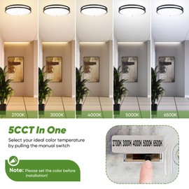 18inch LED Flush Mount Ceiling Light, 50W 5600lm Bright Dimmable LED Ceiling Light Fixture, 2700K-6500K Adjusted, Modern Kitchen Light Fixture Ceiling for Living Room Bedroom, Matte Black, 1-Pack