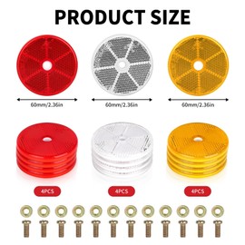 NCZCDZSW Round Rear Reflector Pack of 12 60 mm Cat Eye Pendant Reflector Cat's Eye Side Spotlight with E-Certification Mark Rear Reflector Round Cat's Eye for Trailers Lorries Caravans (White Orange
