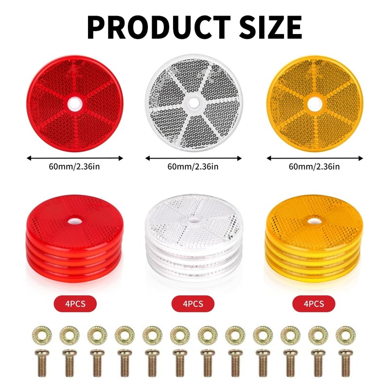 NCZCDZSW Round Rear Reflector Pack of 12 60 mm Cat