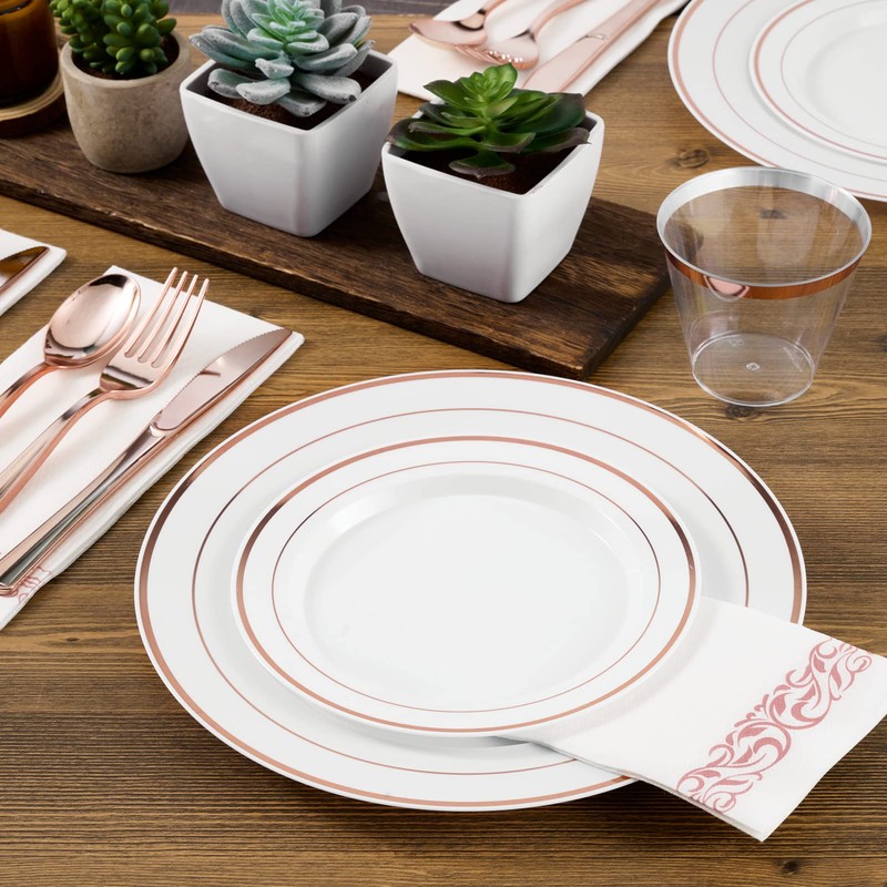 FOCUSLINE 175 Count Rose Gold Dinnerware Set for 25 Guests