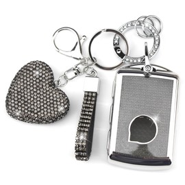 YIKECASE Key Fob Cover with Diamond Keychain Compatible with Volvo Car Key Holder Compatible with XC90, XC60, XC40, S60, S90, V60, V90, Polestar 1, Polestar 2 Protector for Women, (Black-Heart)