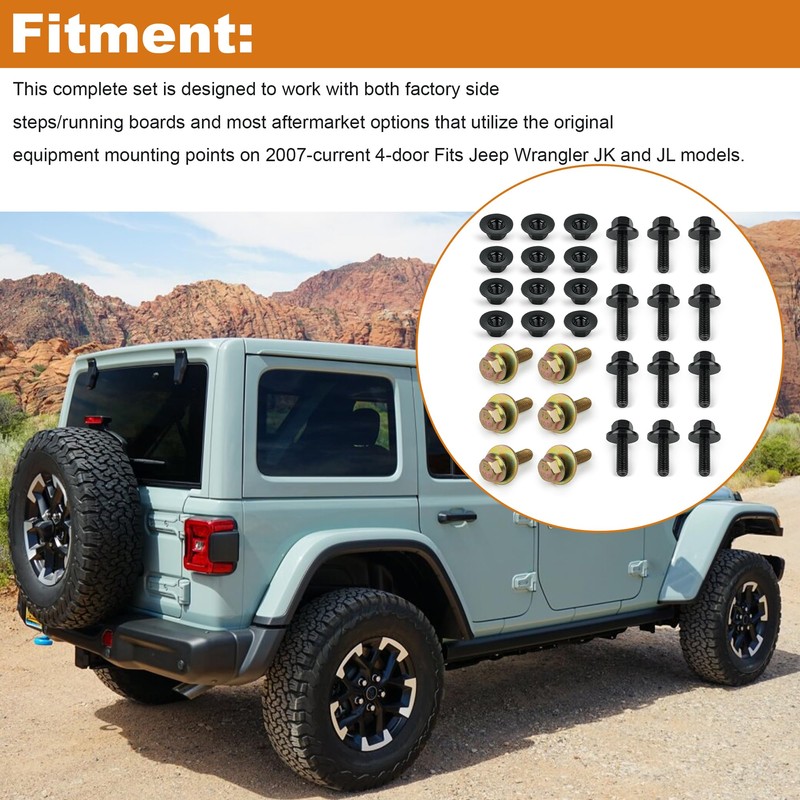 Fits Jeep Wrangler JK JL 07-25 Side Step/Running Board Bolts