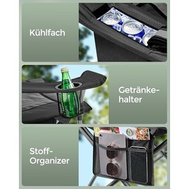 SONGMICS Campingstuhl, Klappstuhl mit Getr√§nkehalter, Angelstuhl, Schaumstoffpolsterung, klappbar, bis 205 kg belastbar, Outdoor-Stuhl, hohe R√ºckenlehne, tintenschwarz GCB066B01