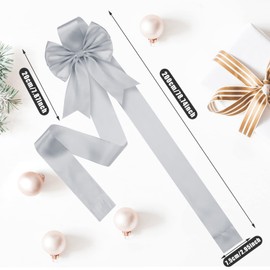 Syhood 4 Pieces Christmas Cabinet Big Bows Door Decorative Ribbon Festive Large Cabinet Ribbon Bows for Kitchen Cabinets Furniture Room Decorations (Silver)