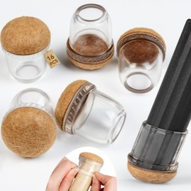 16 Pcs Chair Leg Floor Protectors [Semi-Wrapped Felt] [Thickened Clear TPE] Chair Leg Caps Covers for Hardwood Floors-S -Fit 0.55-0.80" Feet