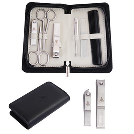 Masonic Men’s Manicure 7 Pieces Set Premium Nail Care Kit with Files, Cuticle Remover, Professional Grade Tools for Perfect At-Home Grooming Stylish & Portable, Ideal for Men's Luxurious Travel Case