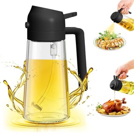 Dispensador de Aceite,Atomizador Aceite de Vidrio, 2 En 1 Aceitera de Cocina, Dispensador y Pulverizador de Aceite A Prueba de Fugas,Aplicable para Aceite para Cocinar y Freír (negro, 16 oz/470 ml)