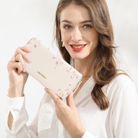 Pomelo Best Womens Purse Large Embossed Flower Zip Wallet with Wrist Strap and RFID Blocker