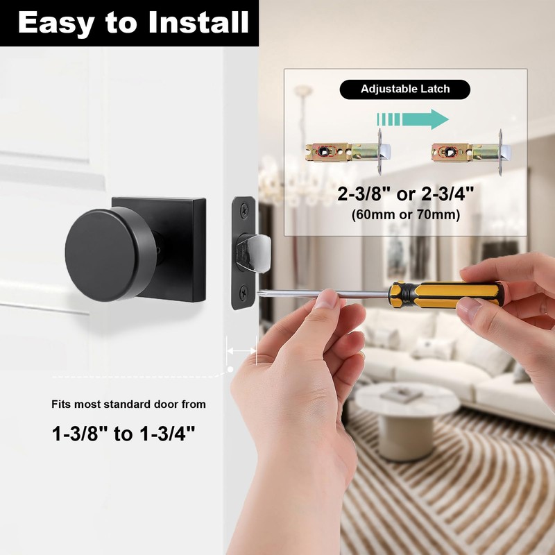 coolnews Black Passage Door Knobs Interior, Heavy Duty Square Door