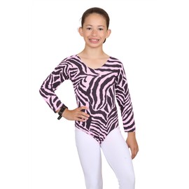 Janisramone Girls Kids Zebra Print Long Sleeve Gymnastics Stretch Dance Gymnastics Jersey Bodysuit Top - Bodysuit