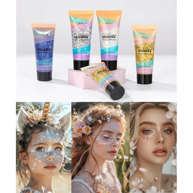 Glitter Face Gel, Glitter Sequins Chunky Glitter Liquid Gel for