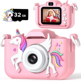 Upgrade Kids Camera for Boys Girls, 1080P HD Digital Selfie Camera with Cute Protective Cover and 32G SD Card, Christmas Birthday Gifts Toys for 3 4 5 6 7 8 9 10 11 12 Years Old (H29-Pink)