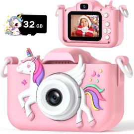 Upgrade Kids Camera for Boys Girls, 1080P HD Digital Selfie Camera with Cute Protective Cover and 32G SD Card, Christmas Birthday Gifts Toys for 3 4 5 6 7 8 9 10 11 12 Years Old (H29-Pink)