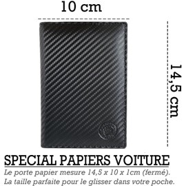 Frédéric Johns® - Car Leather Paper Holder - 4 Flap Size - Credit Card Driving License ID Card Holder - Ultra Complete Soft Leather for Men or Women, Carbon Black, Elegant