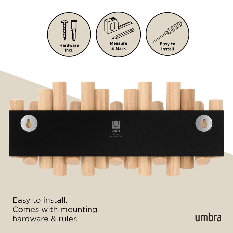 Umbra Umbra Picket 5 Hooks, Wall-Mounted Rail, Doubles as Art,