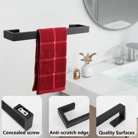 TocTen 7 Pcs Bathroom Hardware Set, Thicken Stainless Steel Towel Bar Set-Includes 2Bath Towel Racks+Towel Holder+Toilet Paper Holder+3 Robe Towel Hooks, Wall Mounted Bathroom Accessories Kit(Black)