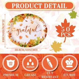 Tioncy 50 Pcs Thanksgiving Plates Thanksgiving Dinnerware 10'' x 12'' Fall Leaves Oval Plates Disposable Dinner Plates Bulk Fall Decoration Gift Disposable Paper Plates Set for Autumn Birthday Party