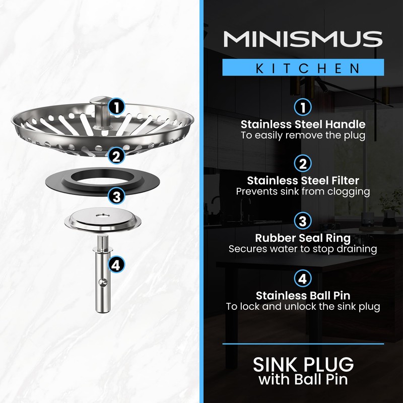 MINISMUS Universal Sink Strainer Basket Drain Plug Stainless Steel Sink