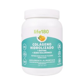 Life180, Colágeno Hidrolizado en Polvo sin Azúcar de 450 gr, 5gr de Colágeno por Porción, 30 Porciones, Péptidos Bioactivos, Adicionado con Vitamina C