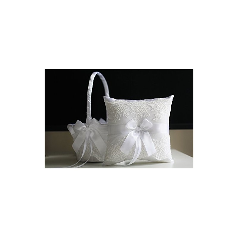 Alex Emotions White Flower Girl Basket & Ring Bearer Pillow