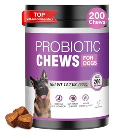 Probiotics for Dogs 200pcs Dog Probiotics for Digestive Health Digestive Enzymes and Prebiotic, Probiotic Chews for Dogs Support Gut Health, Relieve Diarrhea, Itchy Skin, Enhance Immunity