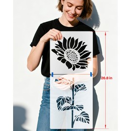 6PCS Large Sunflower Stencils for Painting Garden Fence, Flower Stencils for Painting on Walls, Reusable Floral Stencil for Wood Fabrics Furniture