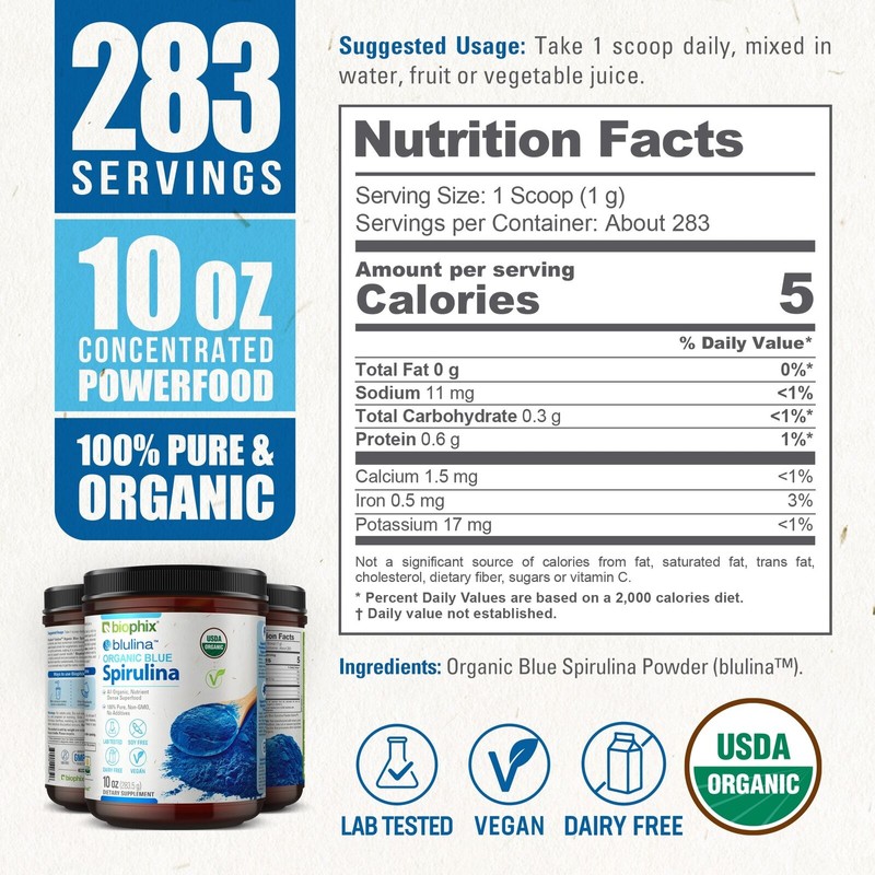 biophix Blulina Organic Blue Spirulina Powder 10 oz 283.5 g