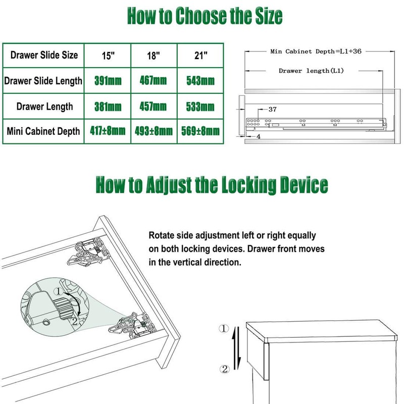 Under Mount Drawer Slides 15 inch (1 Pair), Full Extension